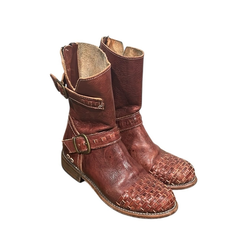 Bed Stu Ashwell brown woven ankle boots size 6